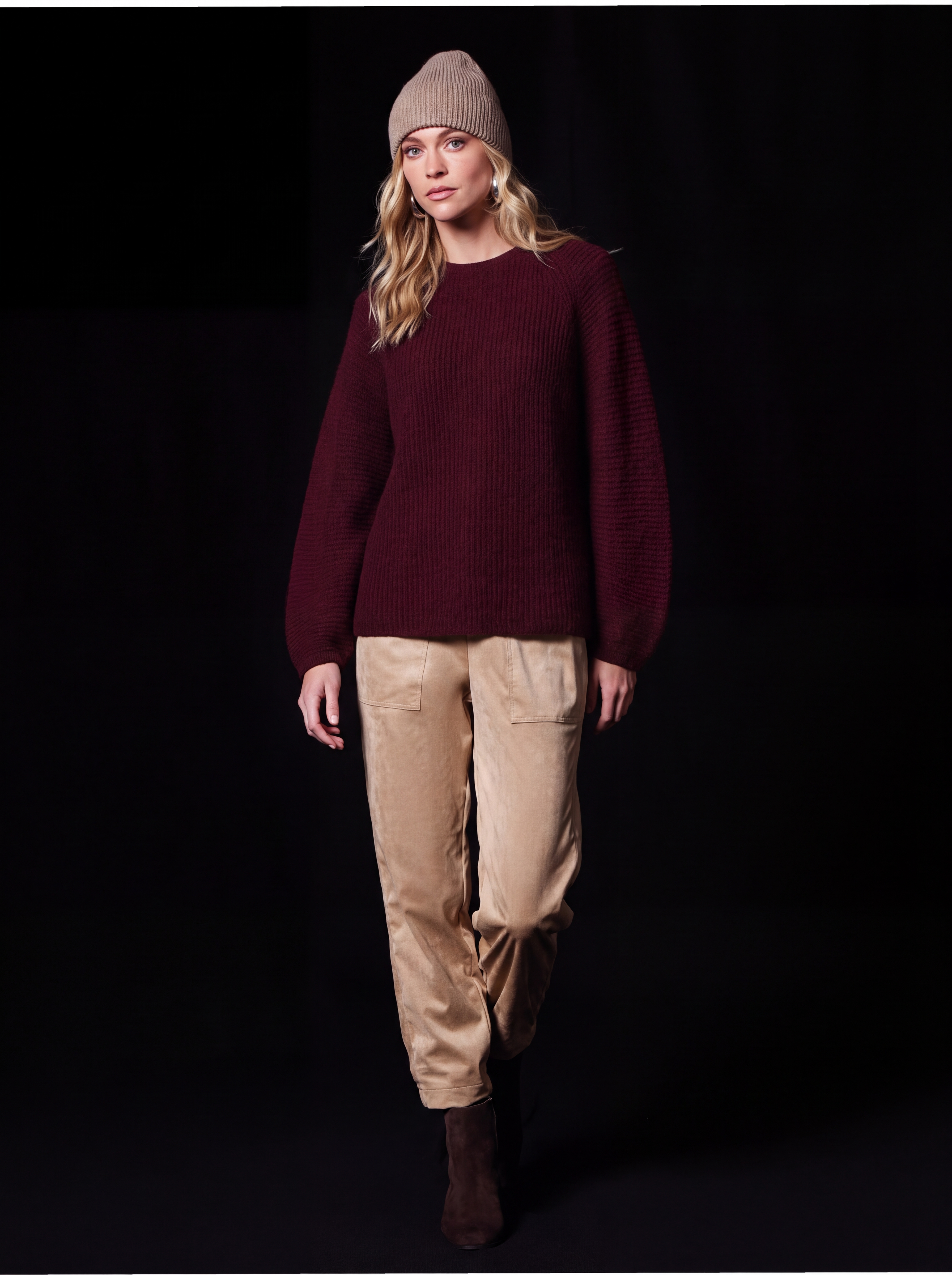 Dámsky pletený mohérový pulóver BROADWAY NYC FASHION GURGUNDY MELANGE 1